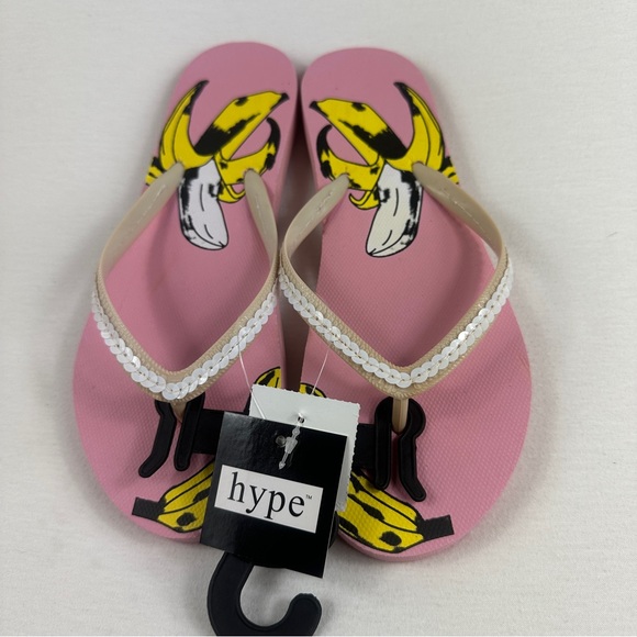 Hype banana 🍌 or stripes sequins Sandals flip flops size S 5-6 pink yellow new - Picture 13 of 16